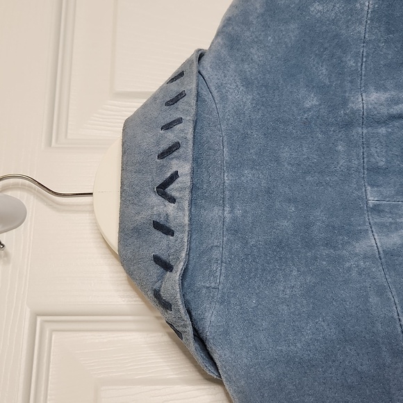 Quaker Factory blue leather embroidered sunflower jacket zipper size medium - Picture 9 of 14